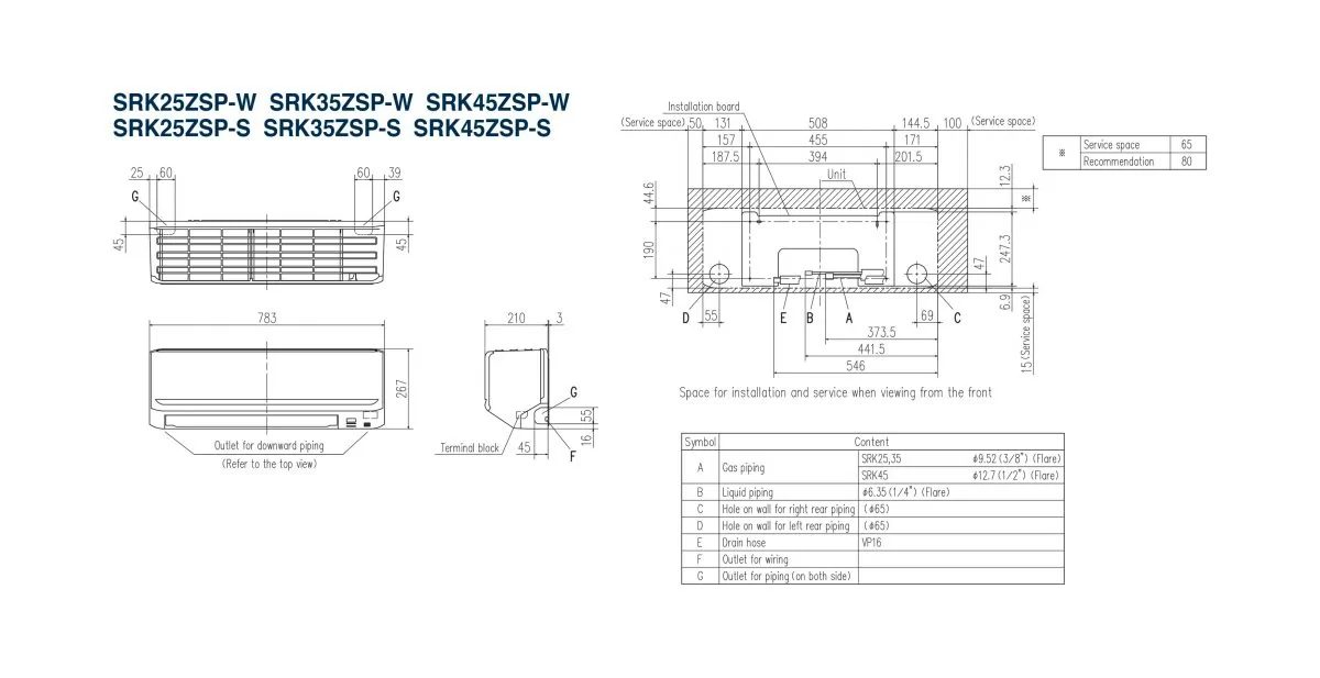 Schema tehnică SRK25ZSP-W / SRK25ZSP-W